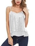 SATINIOR Christmas Women Sequin Tank Tops Sparkly Sequin Camisole Tops Glitter Sequined Vest Christmas Party (,) Silver