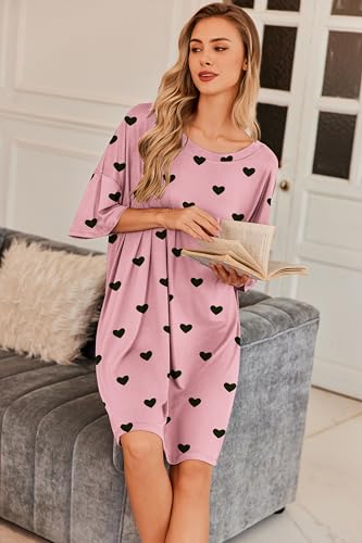 Image of Ekouaer Plus Size Nightgowns for Women Oversized Sleep Shirt Short Sleeve Nightshirt T-Shirt Dress Sleepwear S-5XL