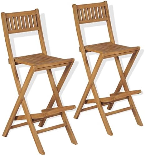 vidaXL 2X Solid Teak Wood Folding Patio Bar Stools Weather Resistant Easy to Storage Sturdy Patio Bistro Garden Outdoor Furniture Meal Seating