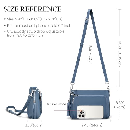 befen Genuine Leather Crossbody Bag Medium Shoulder Bag Anti Theft Purse with RFID (Blue) by befen - Image 6