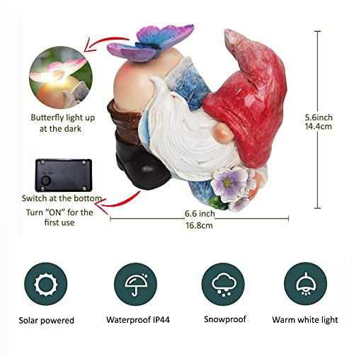 Tstgee Garden Gnome Statues - Funny Outdoor Gnome Figurine With Butterfly Solar Garden Lights Outdoor Led Gnome Decor Waterproof For Outside,Yard Art,Garden Gift #TOP3