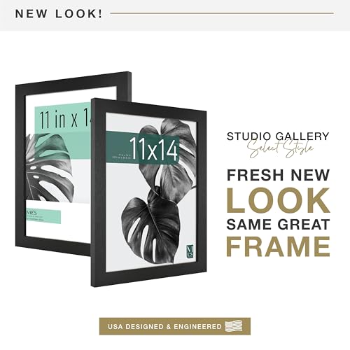 MCS Studio Gallery 11x14 Picture Frame Black Woodgrain, Rectangle Photo Frame for Photos, Posters & Art Prints (2-Pack)