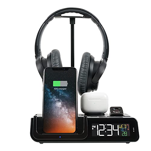 La Crosse Technology 616A-30357-Int Wattz 2.0 Wireless Charging Projection Alarm Clock With Headphone Stand #TOP4