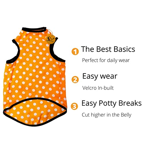 Image of Sage Square Crazy Printed Dog T-Shirt, Trending Dog T-Shirt, Ultra Soft & Light Weight, Comfortable & Breathable Dog Apparel, Trendy Outfit (XXLarge - 28 inch) (Polka Orange)