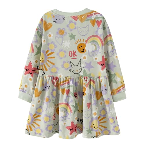 Little Girls Cotton Long Sleeve Casual Dress Toddler Kids Cartoon Floral Print Jersey Dresses 24M-7Yrs2