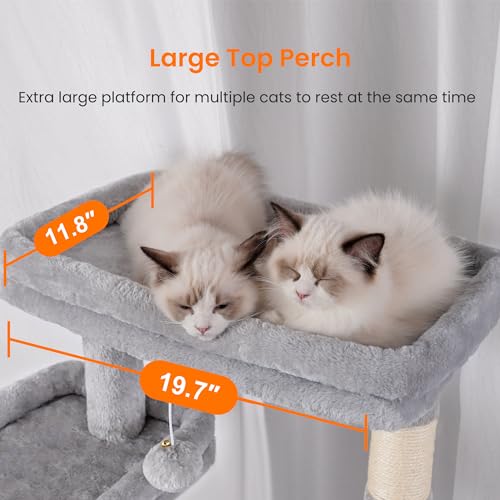 Image of Heybly Tall Cat Tree 78-inch Multi-Level Cat Tower for Indoor Cats HCT033W | Cat Condo with 2 Widened Plush Perches, Multi-Level Cat Furniture with Scratching Board, Big Caves, Light Gray