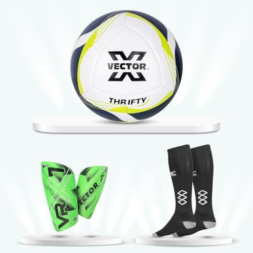 Image of Vector X Football Combo Set Include Thrifty Football+ Cyrus Socks (Pair)+ VRX7 Pair of Shinguard for Soccer Outddor Practice Training Game Play