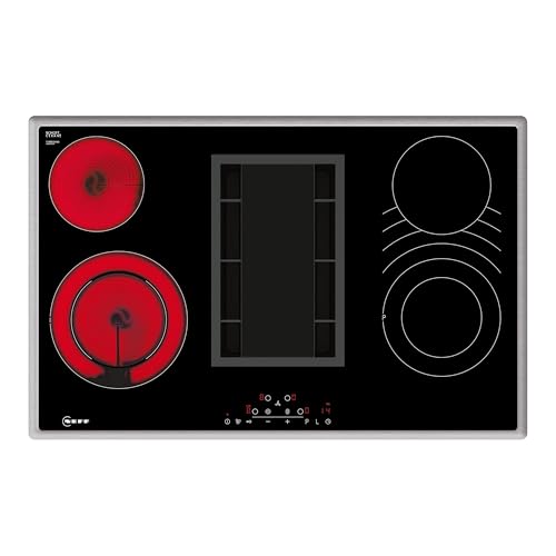 NEFF T18BD3AN0 N 70, Elektrokochfeld 80 cm mit integriertem Kochfeldabzug, Made in Germany, Touch Control, Kombi-Zone, Extrem leise, Leicht zu reinigende Fettfilter, Schwarz mit Edelstahlrahmen