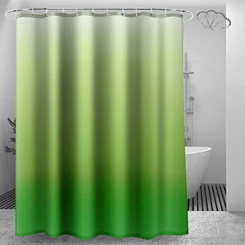 DeKeLaiFu Green Shower Curtain Fabric Set with Steel Hooks, Leaf Ombre