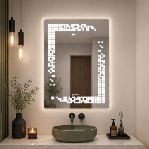 Image of Plantex LED Mirror for Wash Basin with 3 Tone /Designer Mirror for Living Room /Bedroom /Dressing Room - Rectangle Shape (18 X 24 Inch)