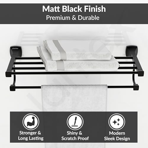 Image of Plantex Space Aluminum Towel Rack for Bathroom /Towel Stand /Hanger /Bathroom Accessories(24 Inch-Black)