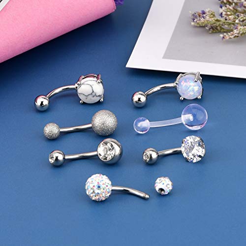Fectas 14G Belly Button Rings Surgical Steel Cz With Retainers Navel Ring Barbell For Women Girls Body Piercing Jewelry Rose Gold Silver #TOP3