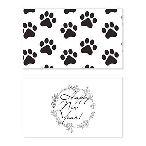 Tarjeta conmemorativa de año nuevo con diseño de gato y huellas para amantes de mascotas