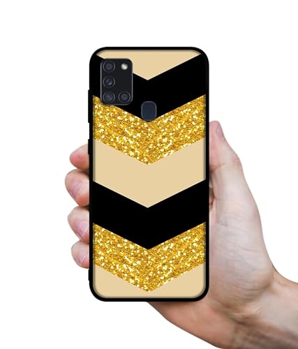 Image of Black & Gold Design Premium 2D Printed Metal Back Case Cover for Samsung Galaxy A21S 4G