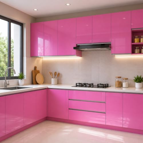 Image of Vinyl Contact Paper Decorative for Cabinets Countertops Kitchen Shelves Liner Self Adhesive Film Peel and Stick Waterproof Removable Wallpaper (Inches 24 x 118, Pink Glossy)