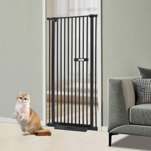 Türschutzgitter Treppenschutzgitter Ohne Bohren, Schließt Automatik Hundegitter Tür mit 2 Pedal und Abdeckung, Verlängerbar Hundegitter für Haustier Kleinen Haustieren Hunden Katzen (Schwarz, 150cm)