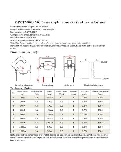 Transformador de corriente trifásico de abrazadera OPCT50AL 800A-5A 5