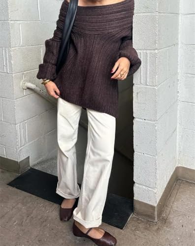 Image of Women Off Shoulder Batwing Sleeve Oversized Chunky Sweaters (Free Size)