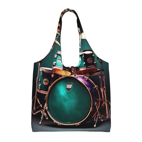 Sac en toile avec impression batterie pour femme, grand cabas noir de cours