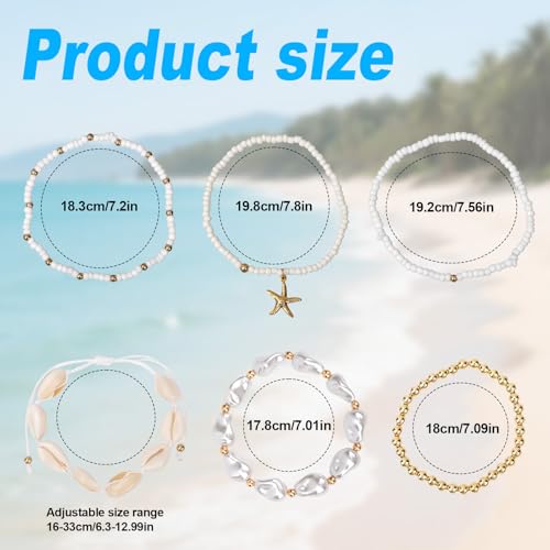 6pcs Summer Beach Bracelets, Stackable Seashell Starfish Boho Women Elastic Sea Shell Beaded Bracelet Heishi Surfer Jewelry Decoration Accessories and Gifts for Summer Beach Vacation Party2