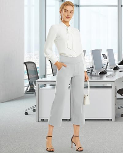 Image of G4Free Capri Pants for Women Wide Leg Yoga Dress Capris with Pockets Cross Loose Casual Work Crop Pants