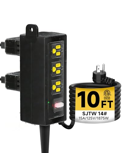 Iwister Outdoor Extension Cord, 6 Wide Outlets, 1875W/15A, 10FT 14AWG Heavy Duty SJTW Power Strip with Surge Protector, All-Weather & IP66 Fully Waterproof, Ideal for Patio, Garden, Pool, RV, Black