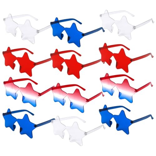 12PCS Star Sunglasses Rimless Glasses Transparent Eyewear Party Favors 4th of July Outfit Patriotic