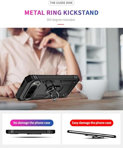Image of REALCASE Google Pixel 9A Back Cover Case | Heavy Duty PC Hybrid Shock Proof Armor Defender Ring Holder Back Cover Case for Google Pixel 9A 5G (Black)