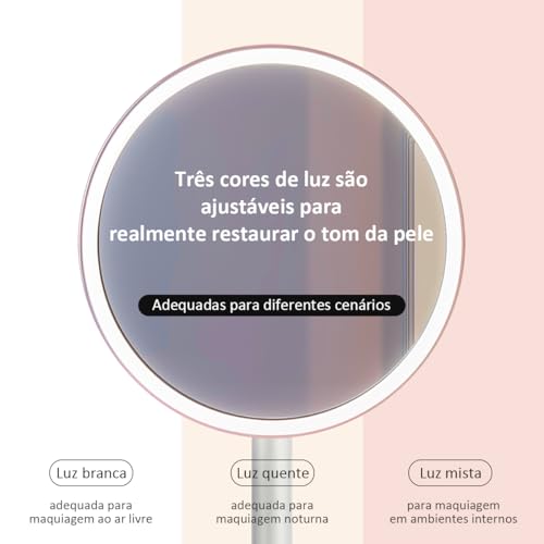 Espelho cosmético LED iluminado, controle somente por toque com base e armazenamento de produtos (br