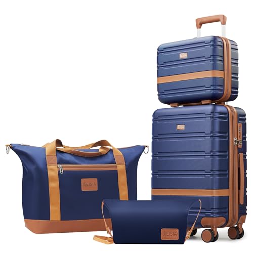 Image of NEISIA Luggage Sets with spinner wheels, PC+ABS Hard Shell Travel Luggage,Lightweight Carry-on suitcases with TSA Lock,YKK Zippers (Navy, 4 Piece Sets(14 /20 /DB /TB))
