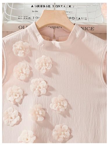 SweatyRocks Girl's 3D Floral Sleeveless Dress Mock Neck Appliques A Line Summer Dresses3