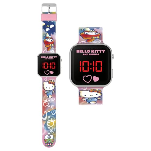 CARTOON Reloj de pulsera digital con pantalla LED y correa de silicona para niños, Hello Kitty