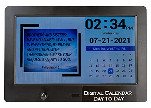Digital Calendar Biblical Verse Day to Day Desk Calendar and Digital Clock for Seniors with Dementia, Alzheimer’s Sufferers and Great for Vision Impaired Kids Room (Black with Motion Sensor)
