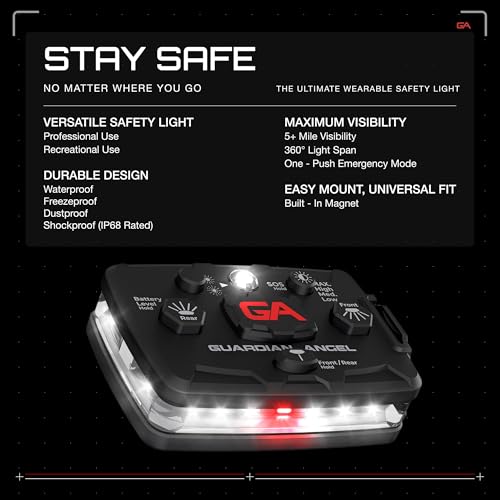 Image of Guardian Angel Elite Series Safety Light, Beacon Device (White Front & White Rear) Rechargeable, Magnetic, Hands-Free Wearable & Mountable LED Flashlight for Industrial PPE, Boat Signal & Mechanics