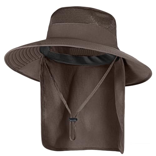Image of Sun Hats for Men Women Fishing Hat UPF 50+ Breathable Wide Brim Bucket Hats Summer UV Protection Safari Hat with Neck Flap