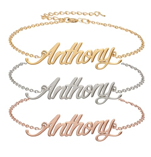 Aoloshow Anthony Name Bracelet Personalized Custom Nameplate Bracelets - Stainless Steel Jewelry for Womens Mens Birthday Gift Christmas Gifts for Best Friends