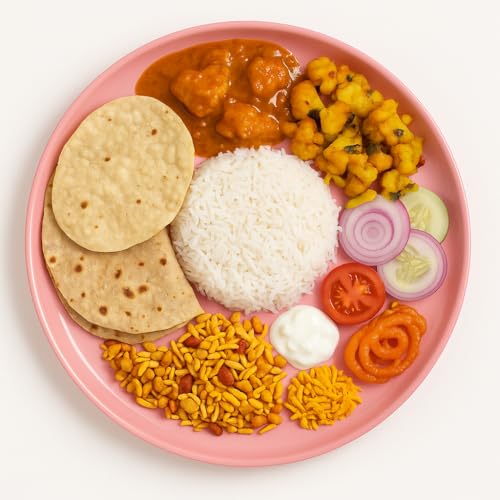 Image of Lumiset Thali Plates, Set of 3 Round Serving Plates | Light Weight, 13 inch | 100% Food Grade Plastic | BPA - Free | Microwave Safe | Dishwasher Safe | Daily Use, Party, Events | Lunch, Dinner (Pink)
