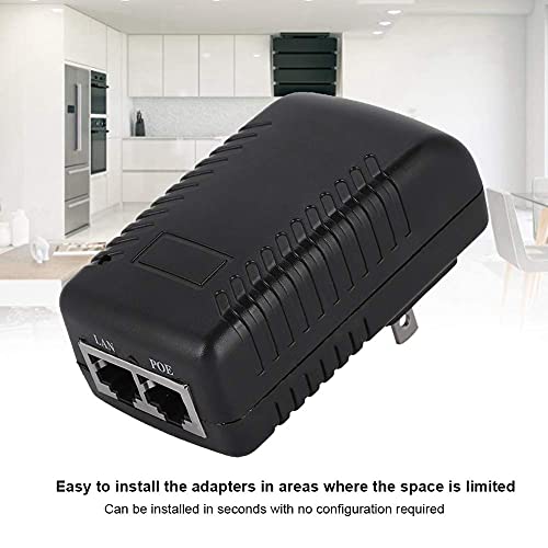 PoE Injector Adapter with 48V 0.5A Passive POE Supply Injector Ethernet Adapter with Plug Suitable for IP Voip Phones, Cameras, and More(US)