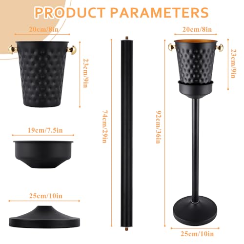 2 Pack Stainless Steel Champagne Ice Bucket with Stand, 92cm/32in Height Black Gold Wine Chiller, 15LB Heavy Duty Ice Bucket Set with Handle for Bar, KTV, Club, Party, Wedding & Commercial Use by JIAWANSHUN - Image 5