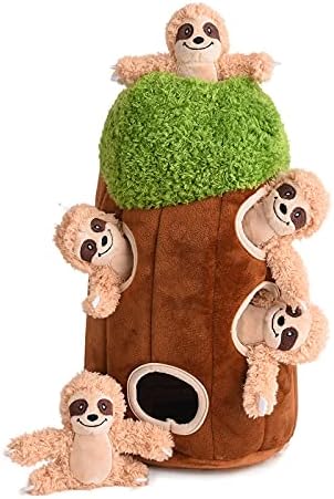 okegztoa Interactive Squeaky Dog Toys Plush Sloth Dog Toy, Stuffing Woodland Friends Burrow, Squeaky Plush Dog Toy for Small Medium Large Dogs (Large)