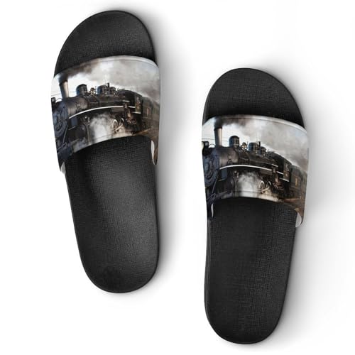 Claquettes femme train noir pantoufles de bain antidérapantes sandales maison