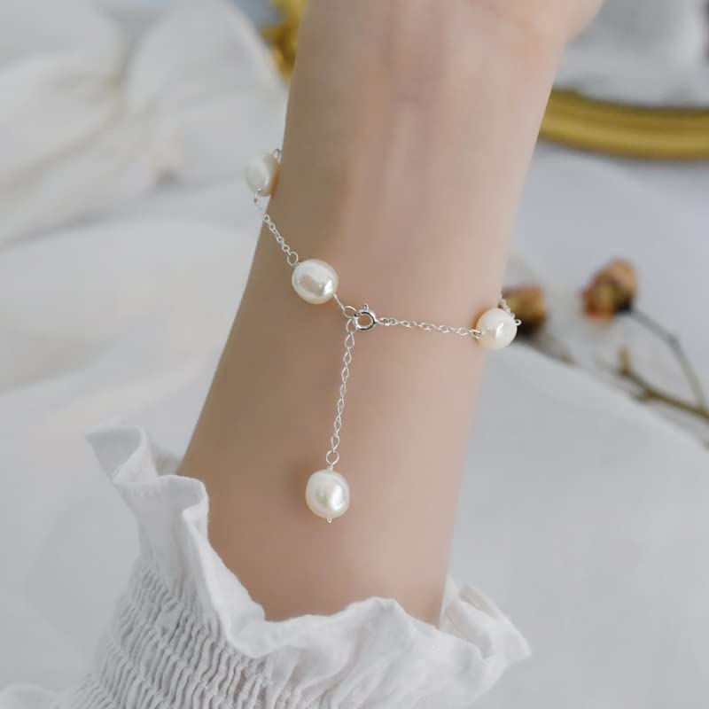 Bracciale di Perle d'Acqua Dolce Barocche Naturali Catena d'Argento 925 Gioielli Fatti A Mano per Le Donne