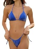 Bikini Sets Women Thongs Cheeky Two Piece Swimsuit Sexy Swimwear Triangle Cute Bathing Suit String(Blue,S)