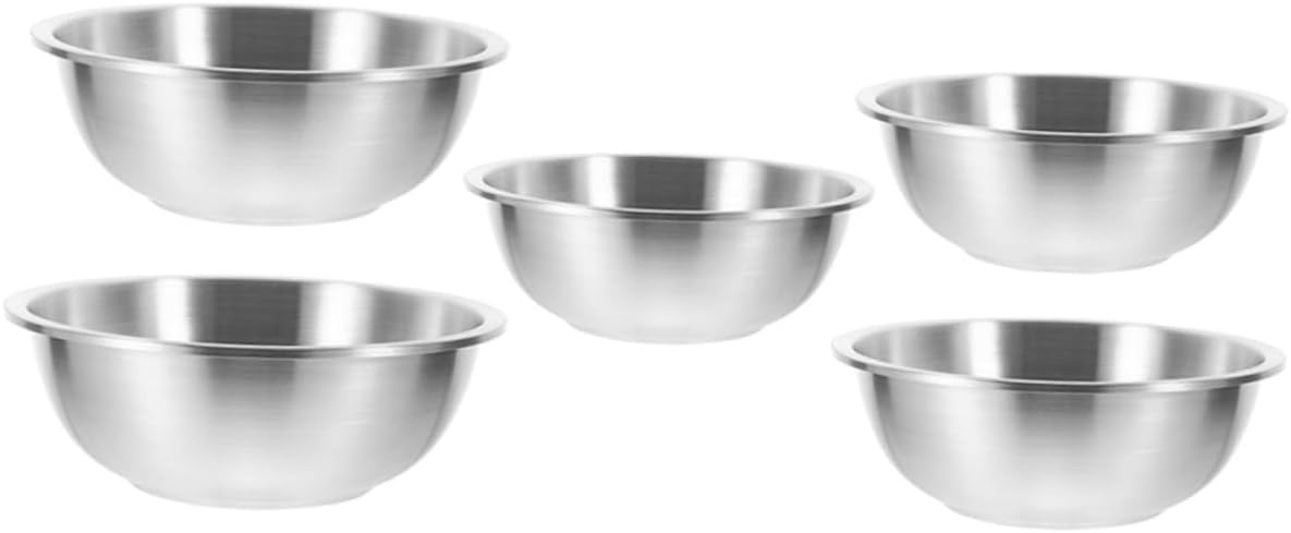 HEALLILY 5pcs Stainless Steel Mixing Bowl Large Serving Bowl for Salad Soup Dough Egg Outdoor Indoor Easy Cleaning