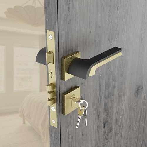Image of GLOXY Security Door Locks for Main Door, Door Lock for Bedroom, Mortise Door Lock Set, Handle Set with 3 Brass Key for Kitchen, Balcony | Antique & Black (2 Years Warranty, Pack of 1)