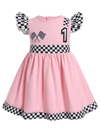 IBTOM CASTLE Baby Girl 1st 2nd Birthday Outfit Race Car Birthday Cake Smash Photoshoot Racer Dress Suit