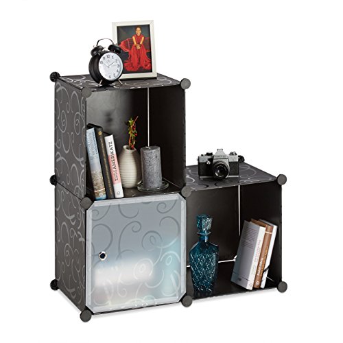 Preisvergleich Produktbild Relaxdays Stufenregal schwarz, Treppenregal Kunststoff, Regalsystem Steckregal, Standregal klein, 3 Fächer, DIY, black