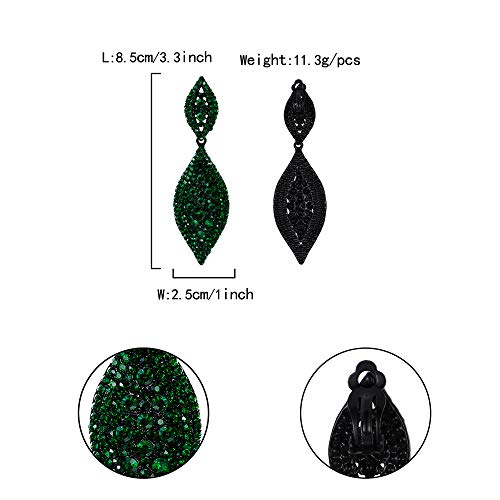 Flyonce Clip On Earrings For Women Rhinestone Crystal Wedding Bridal Clip-On Drop Dangle Earrings Green Black-Tone #TOP6