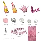Pink Birthday Party Decorations Set for Women,Happy Birthday Letter Balloon Banner,Foil Balloons,Crown Balloon,Confetti Balloons and Fringe Curtain for Happy Birthday Party Supplies - Image 3