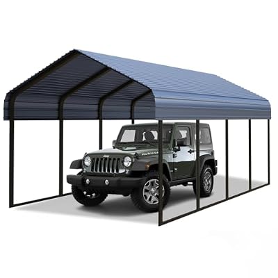 Yotila Heavy Duty Metal Carport Kit 12x20 FT, Rust-Resistant Galvanized Steel Frame Garage Canopy, All-Weather Shelter for Car, Boat & RV Storage